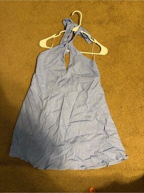 Light Blue Halter Mini Dress with Keyhole Neck